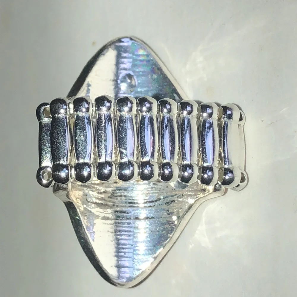 Silver Tone Bohemian Oval Ring with Faux Tigers Eye Cabochons